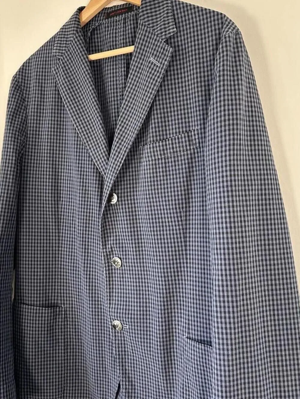 The Gigi Made in Italy Cotton Check Blazer Sport Coat Size 56 Blue Gray US46